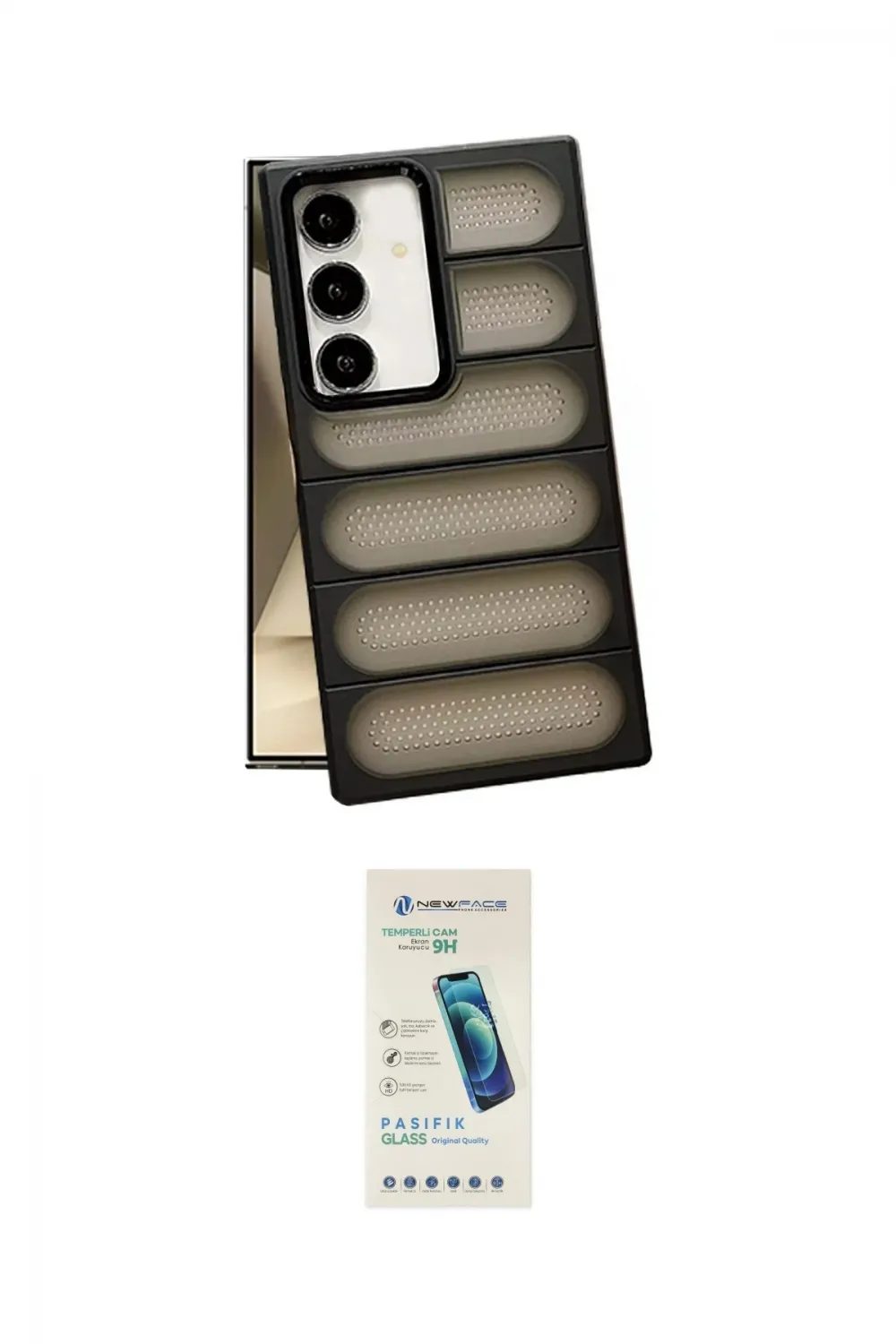 ieg™ Galaxy S24 Kılıf Yadigar Doku Özel Seri - Şeffaf Pasifik Cam Ekran Koruyucu