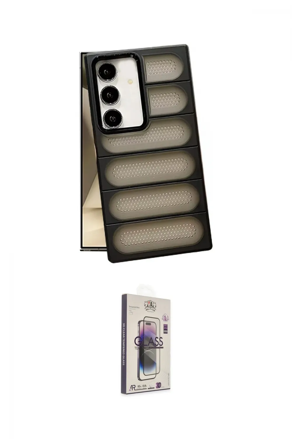 ieg™ Galaxy S24 Kılıf Yadigar Doku Özel Seri - Siyah Bilvis 3D Cam Ekran Koruyucu
