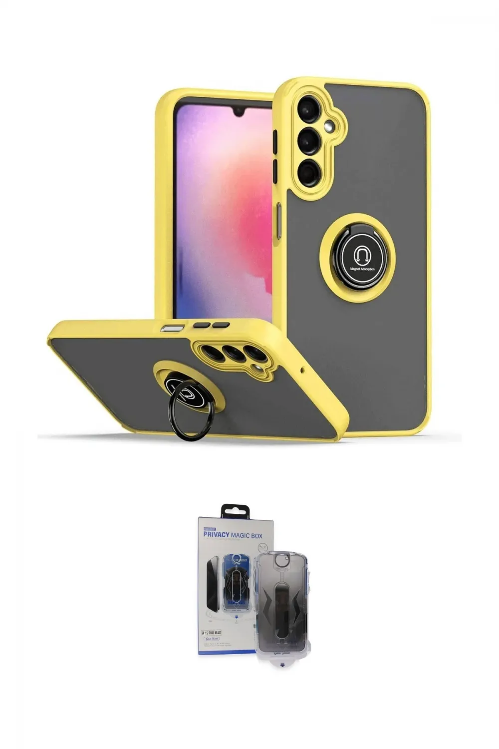 ieg™ Galaxy S24 Kılıf Yörünge Çizgi - Siyah Vanessa Magic Hayalet Cam