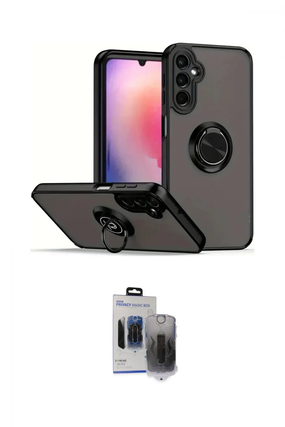 ieg™ Galaxy S24 Kılıf Yörünge Çizgi - Siyah Vanessa Magic Hayalet Cam