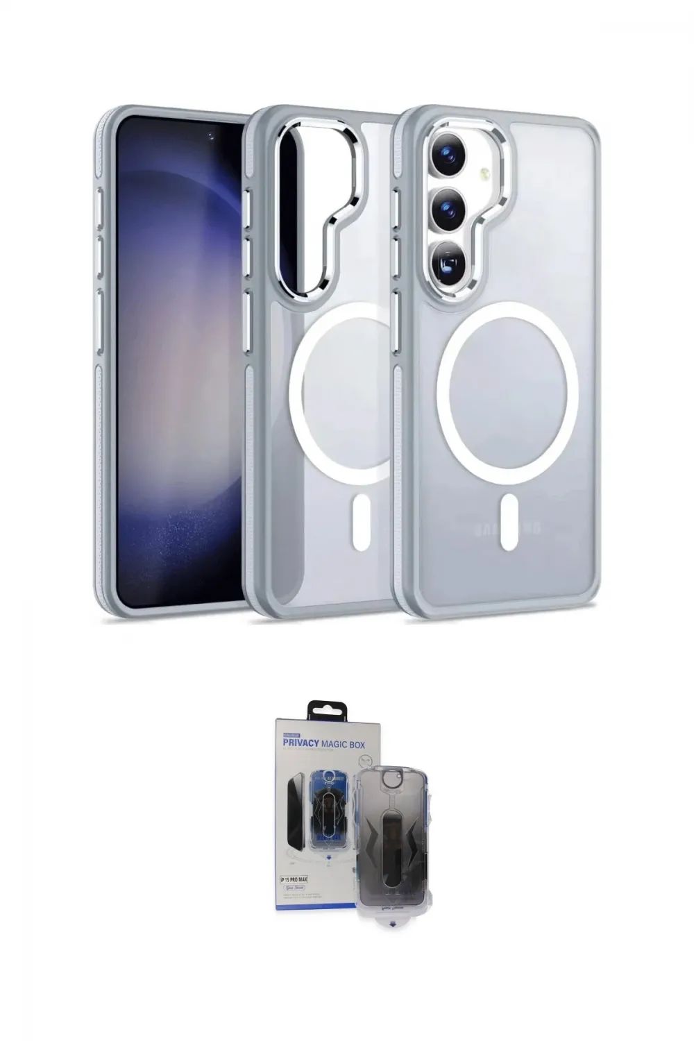 ieg™ Galaxy S24 Kılıf Yörünge Klasik - Siyah Vanessa Magic Hayalet Cam