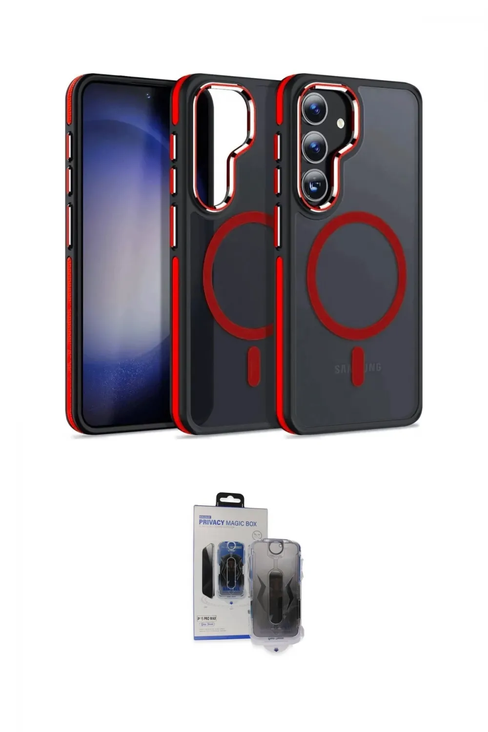 ieg™ Galaxy S24 Kılıf Yörünge Klasik - Siyah Vanessa Magic Hayalet Cam