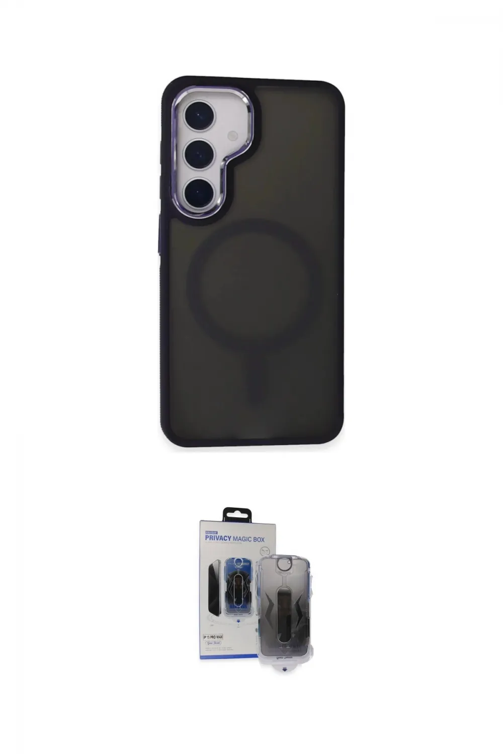 ieg™ Galaxy S24 Kılıf Yörünge Klasik - Siyah Vanessa Magic Hayalet Cam