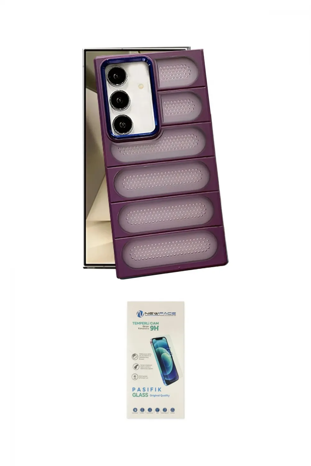 ieg™ Galaxy S24 Plus Kılıf Yadigar Doku Özel Seri - Şeffaf Pasifik Cam Ekran Koruyucu