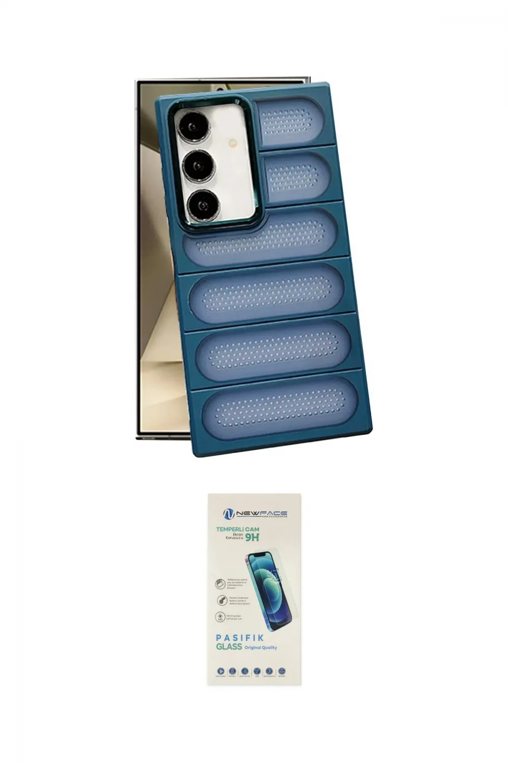 ieg™ Galaxy S24 Plus Kılıf Yadigar Doku Özel Seri - Şeffaf Pasifik Cam Ekran Koruyucu