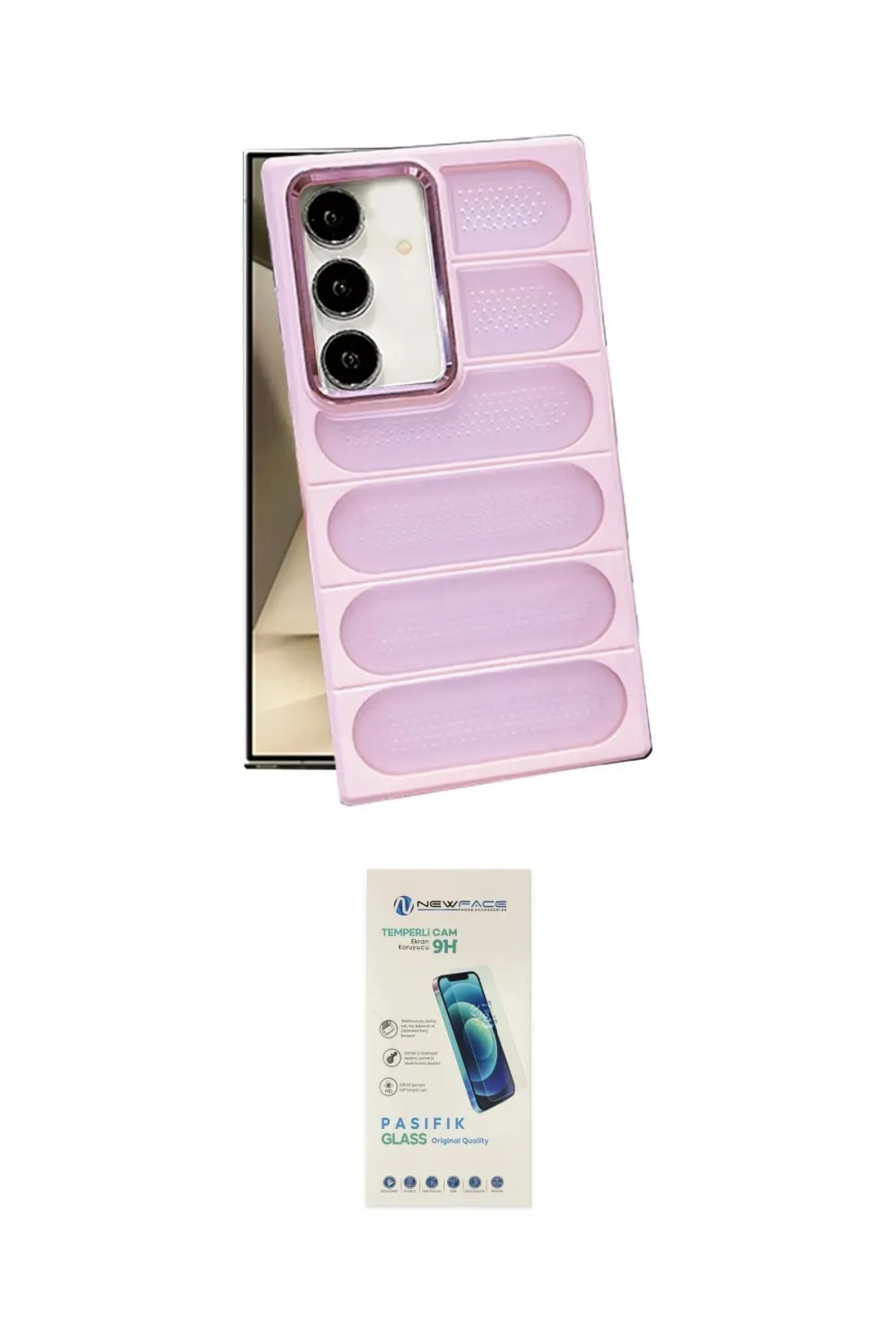 ieg™ Galaxy S24 Plus Kılıf Yadigar Doku Özel Seri - Şeffaf Pasifik Cam Ekran Koruyucu