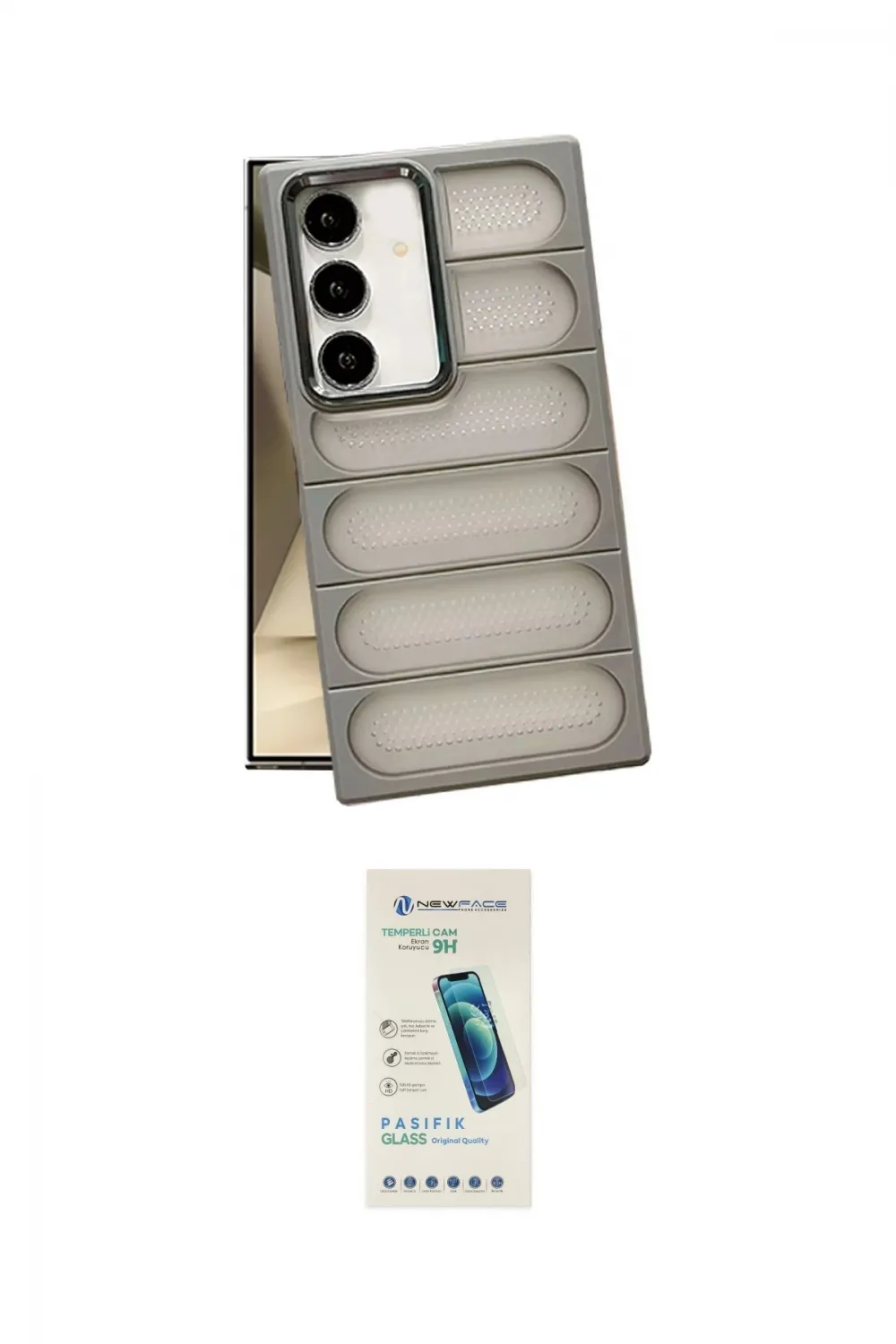 ieg™ Galaxy S24 Plus Kılıf Yadigar Doku Özel Seri - Şeffaf Pasifik Cam Ekran Koruyucu