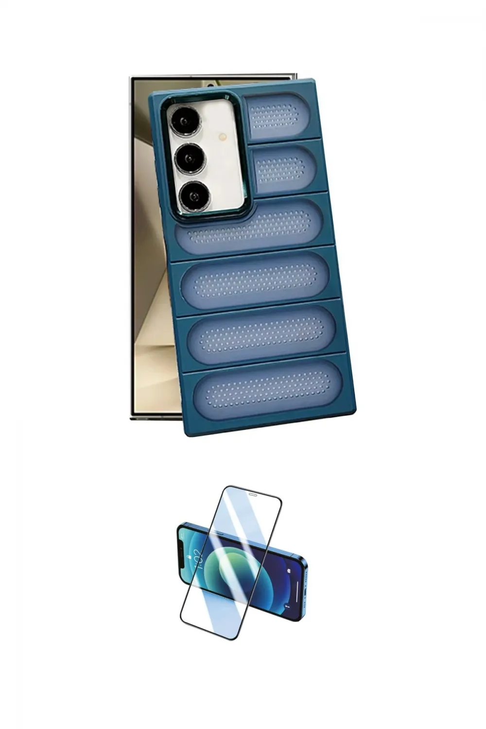 ieg™ Galaxy S24 Plus Kılıf Yadigar Doku Özel Seri - Siyah 3D Antistatik Cam Ekran Koruyucu