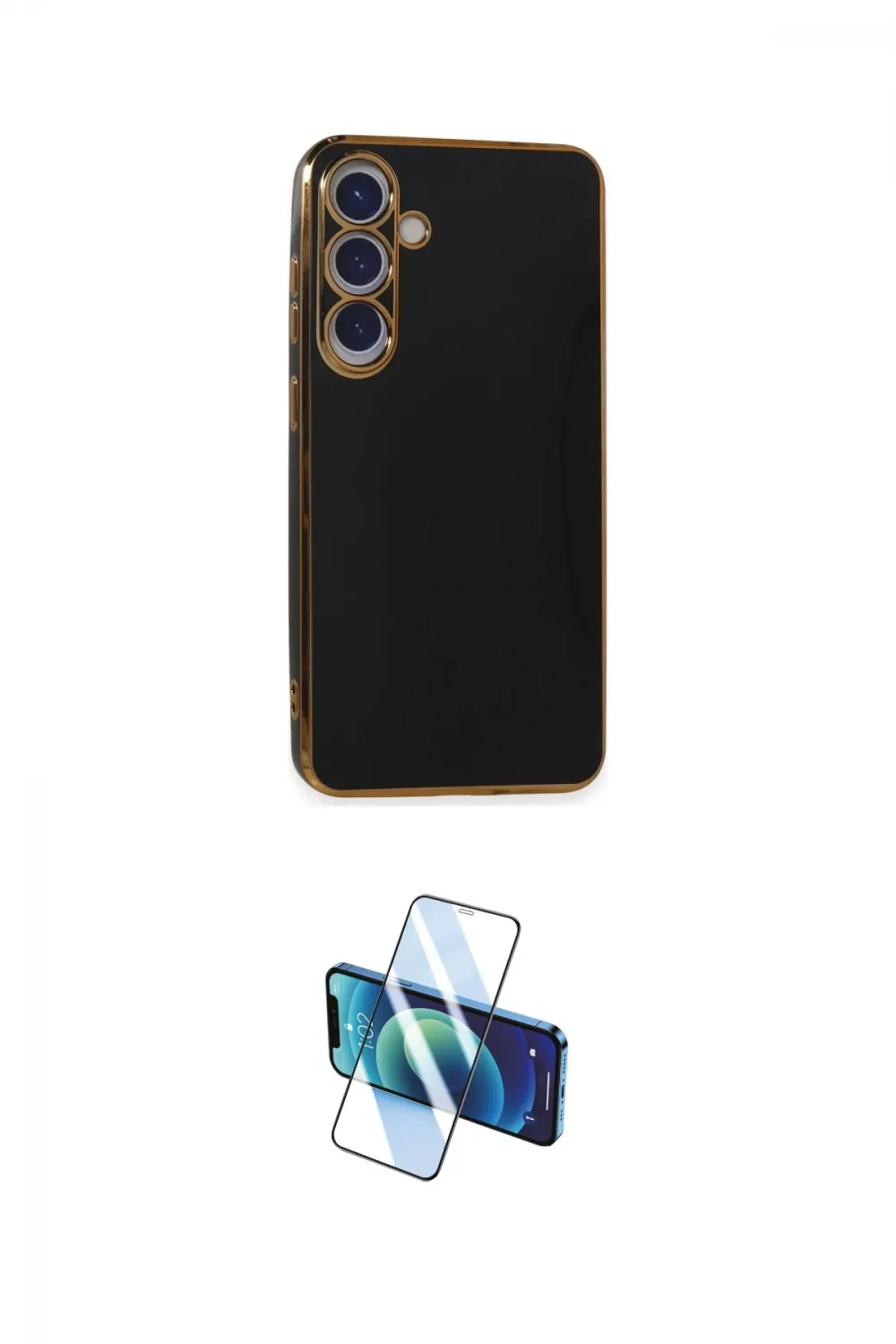 ieg™ Galaxy S24 Plus Kılıf Yankı Serisi - Siyah 3D Antistatik Cam Ekran Koruyucu