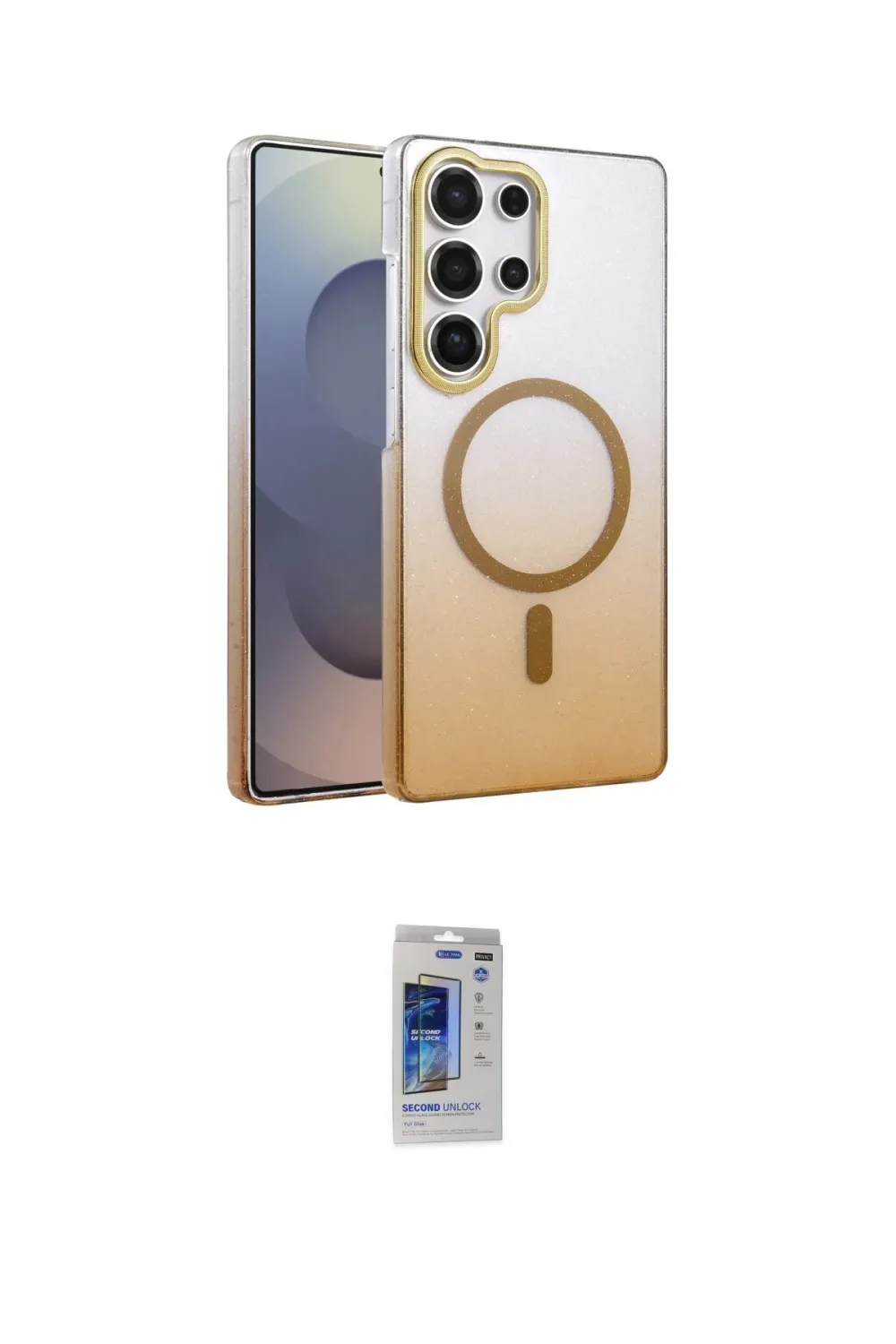 ieg™ Galaxy S24 Ultra Kılıf Ahenk Doku Özel Seri - Siyah Durable Full Glue Curved Hayalet Cam