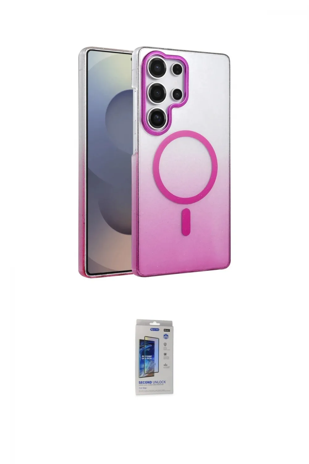 ieg™ Galaxy S24 Ultra Kılıf Ahenk Doku Özel Seri - Siyah Durable Full Glue Curved Hayalet Cam