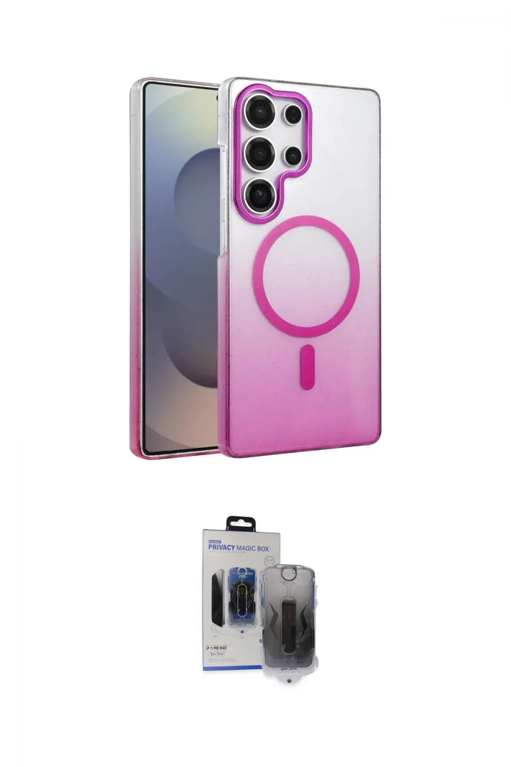 ieg™ Galaxy S24 Ultra Kılıf Ahenk Doku Özel Seri - Siyah Vanessa Magic Hayalet Cam