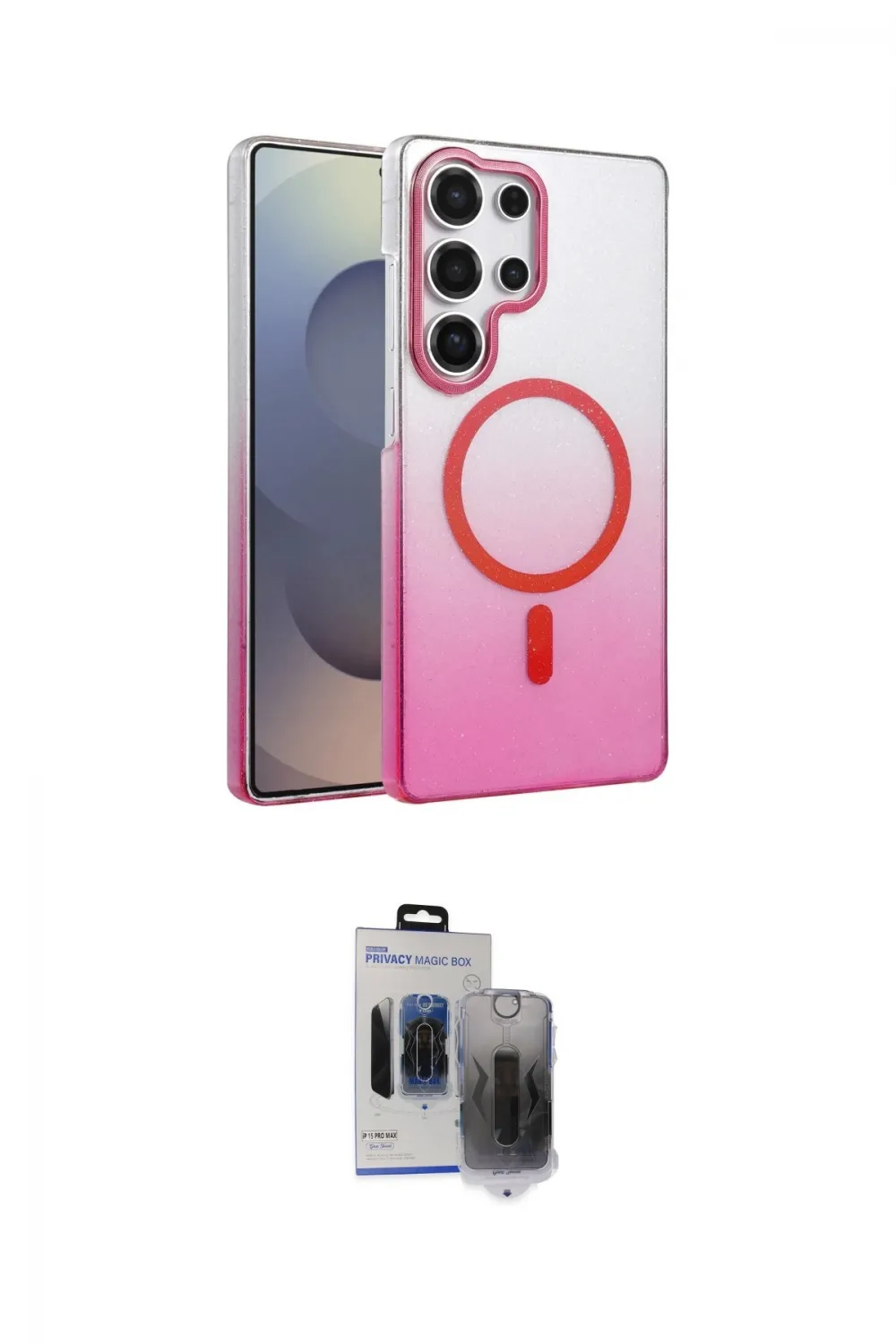 ieg™ Galaxy S24 Ultra Kılıf Ahenk Doku Özel Seri - Siyah Vanessa Magic Hayalet Cam