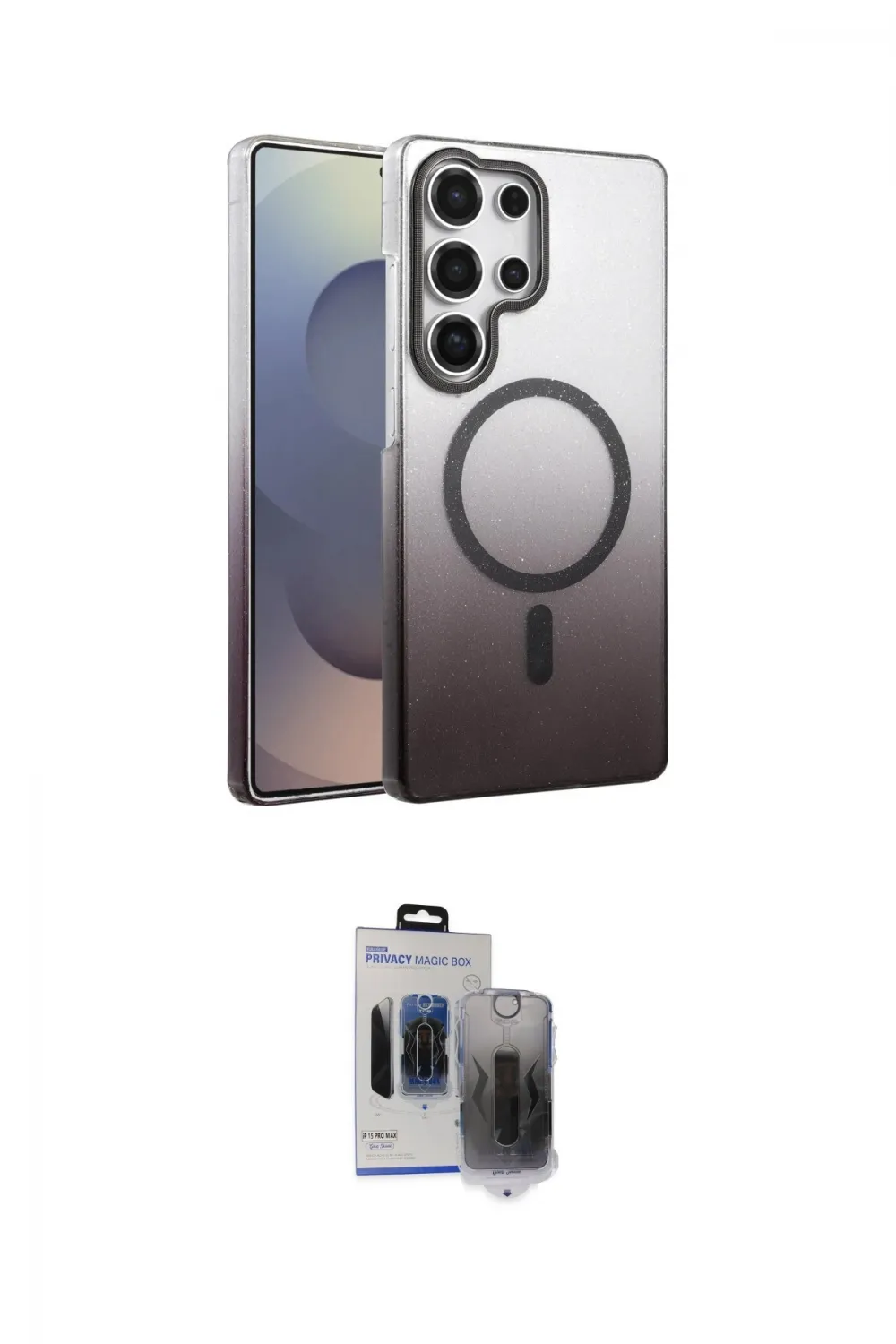 ieg™ Galaxy S24 Ultra Kılıf Ahenk Doku Özel Seri - Siyah Vanessa Magic Hayalet Cam