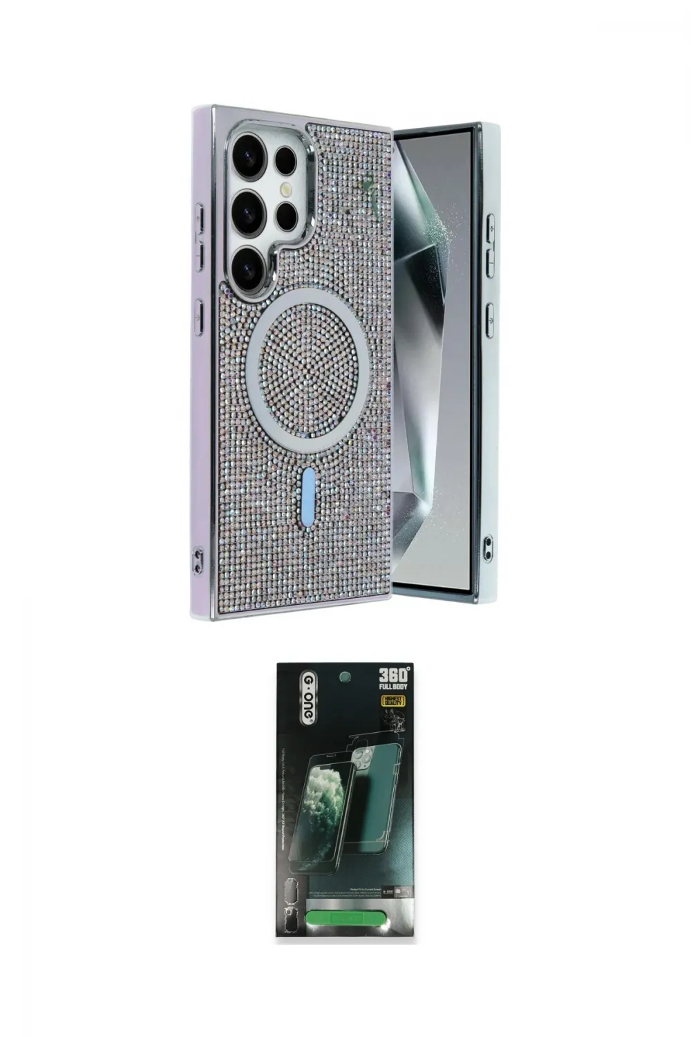 ieg™ Galaxy S24 Ultra Kılıf Eksen Çizgi - Şeffaf 360 Full Body Arka Koruyucu