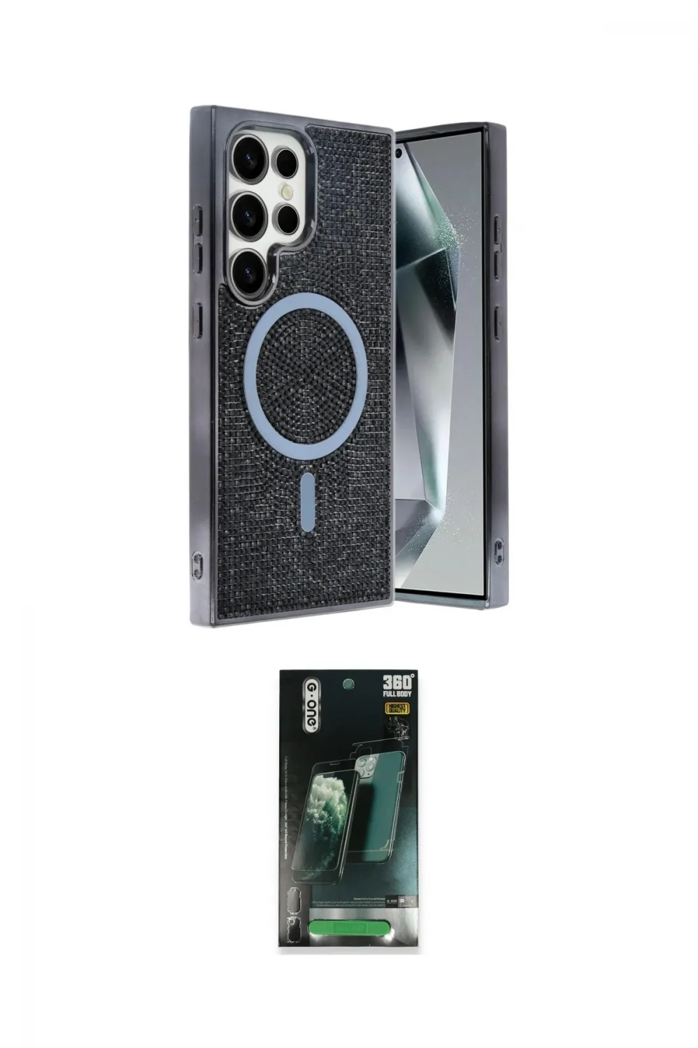 ieg™ Galaxy S24 Ultra Kılıf Eksen Çizgi - Şeffaf 360 Full Body Arka Koruyucu
