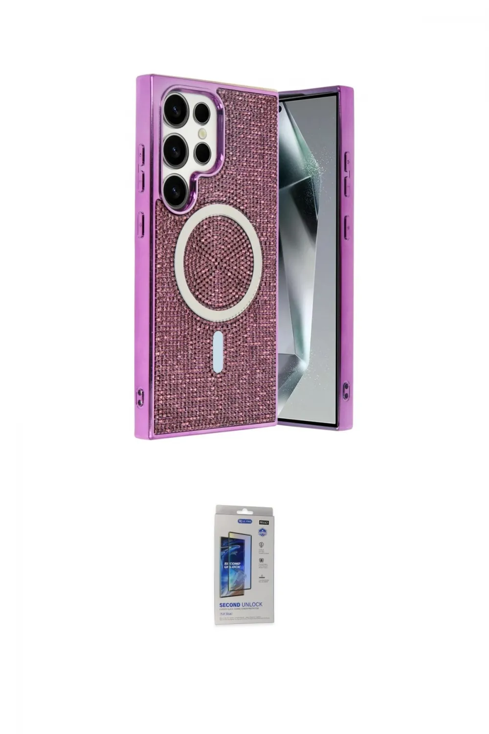 ieg™ Galaxy S24 Ultra Kılıf Eksen Çizgi - Siyah Durable Full Glue Curved Hayalet Cam