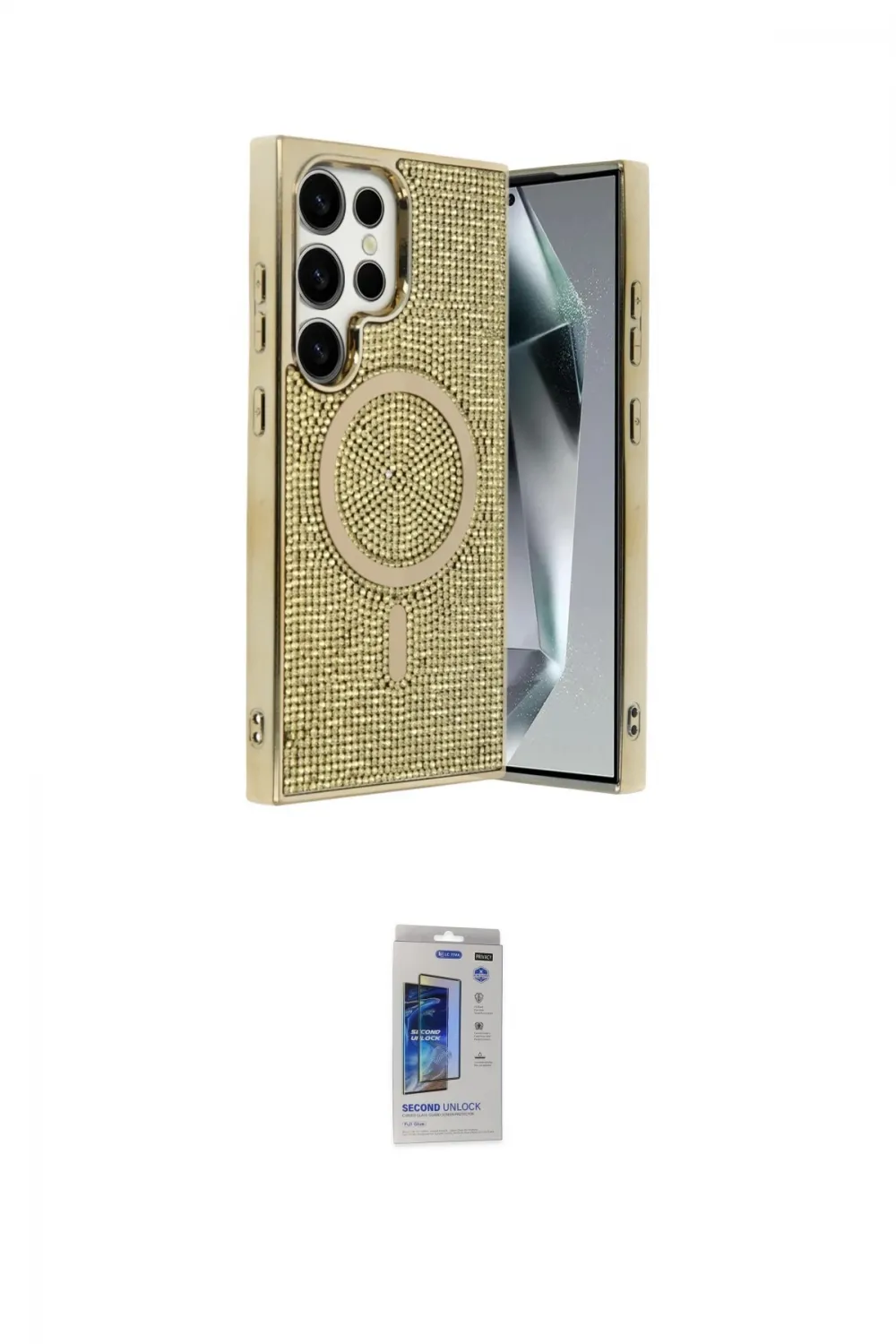 ieg™ Galaxy S24 Ultra Kılıf Eksen Çizgi - Siyah Durable Full Glue Curved Hayalet Cam