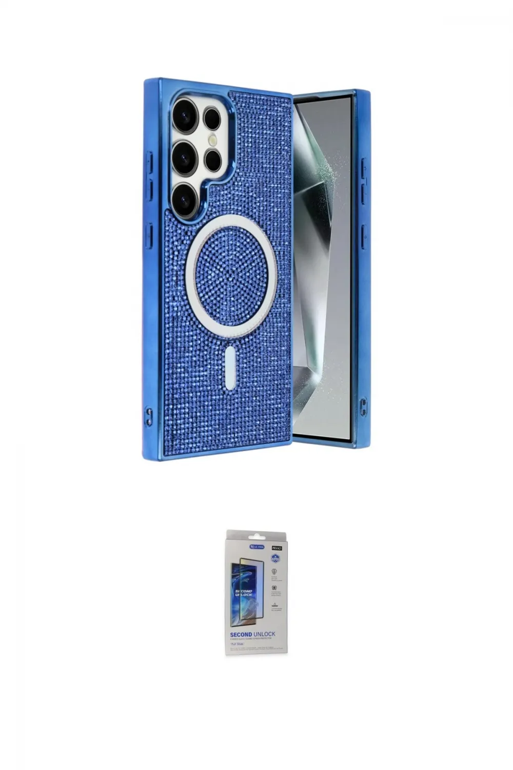 ieg™ Galaxy S24 Ultra Kılıf Eksen Çizgi - Siyah Durable Full Glue Curved Hayalet Cam