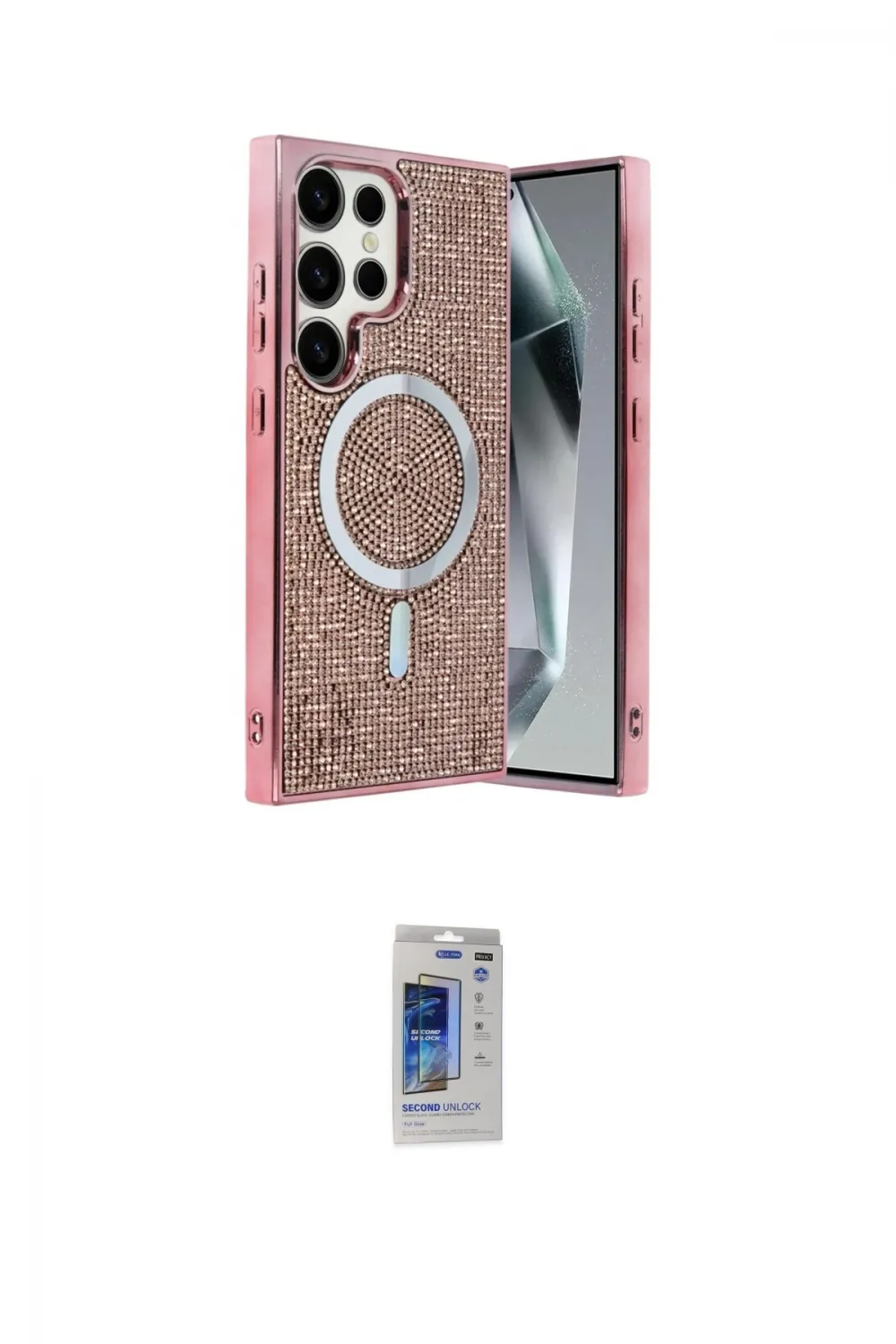 ieg™ Galaxy S24 Ultra Kılıf Eksen Çizgi - Siyah Durable Full Glue Curved Hayalet Cam