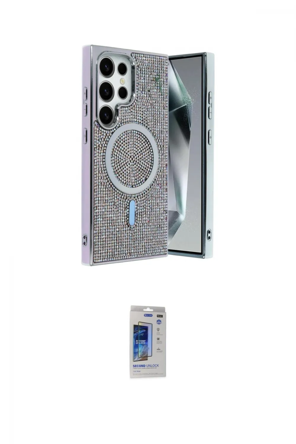 ieg™ Galaxy S24 Ultra Kılıf Eksen Çizgi - Siyah Durable Full Glue Curved Hayalet Cam