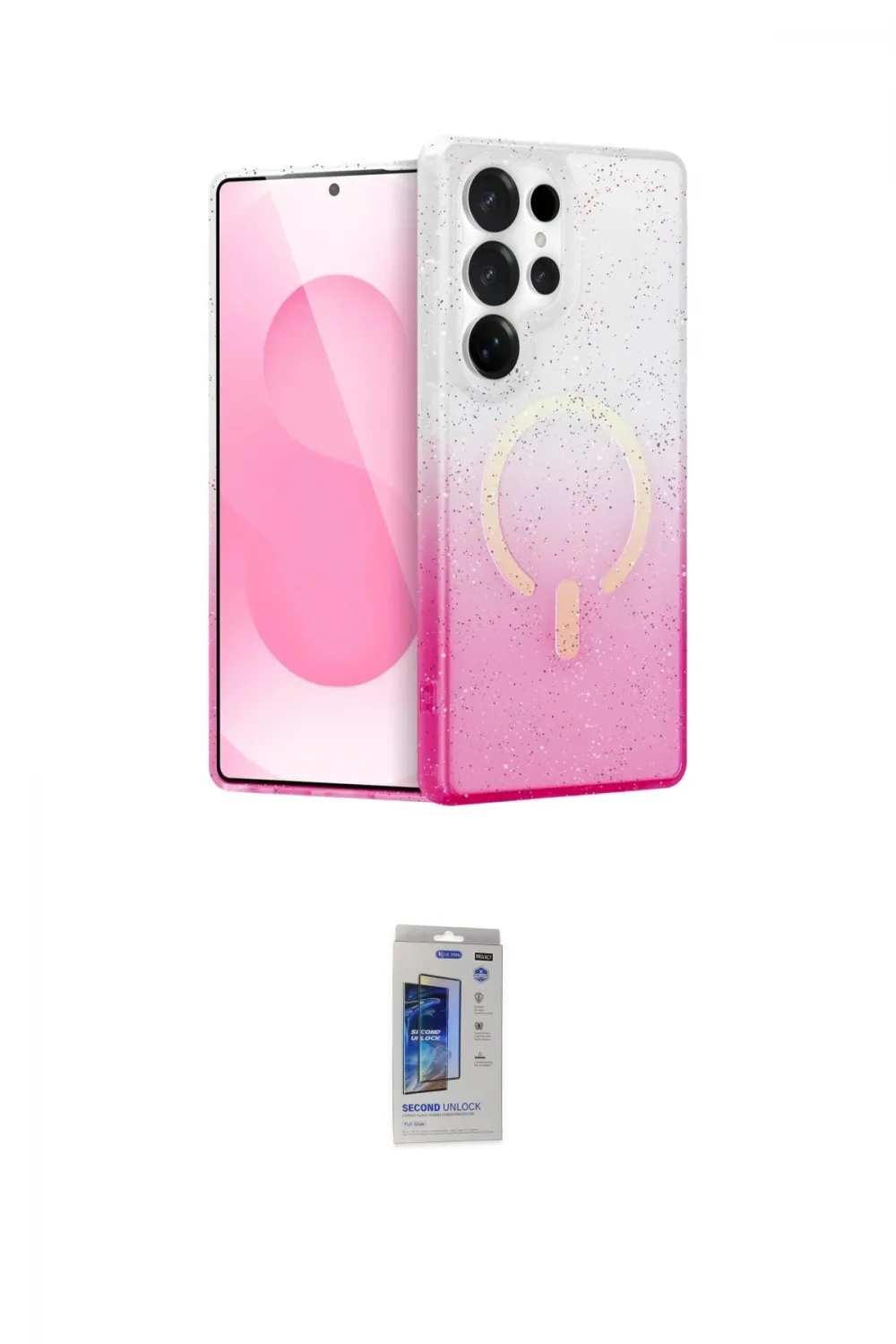 ieg™ Galaxy S24 Ultra Kılıf Eksen Minimal Özel Seri - Siyah Durable Full Glue Curved Hayalet Cam