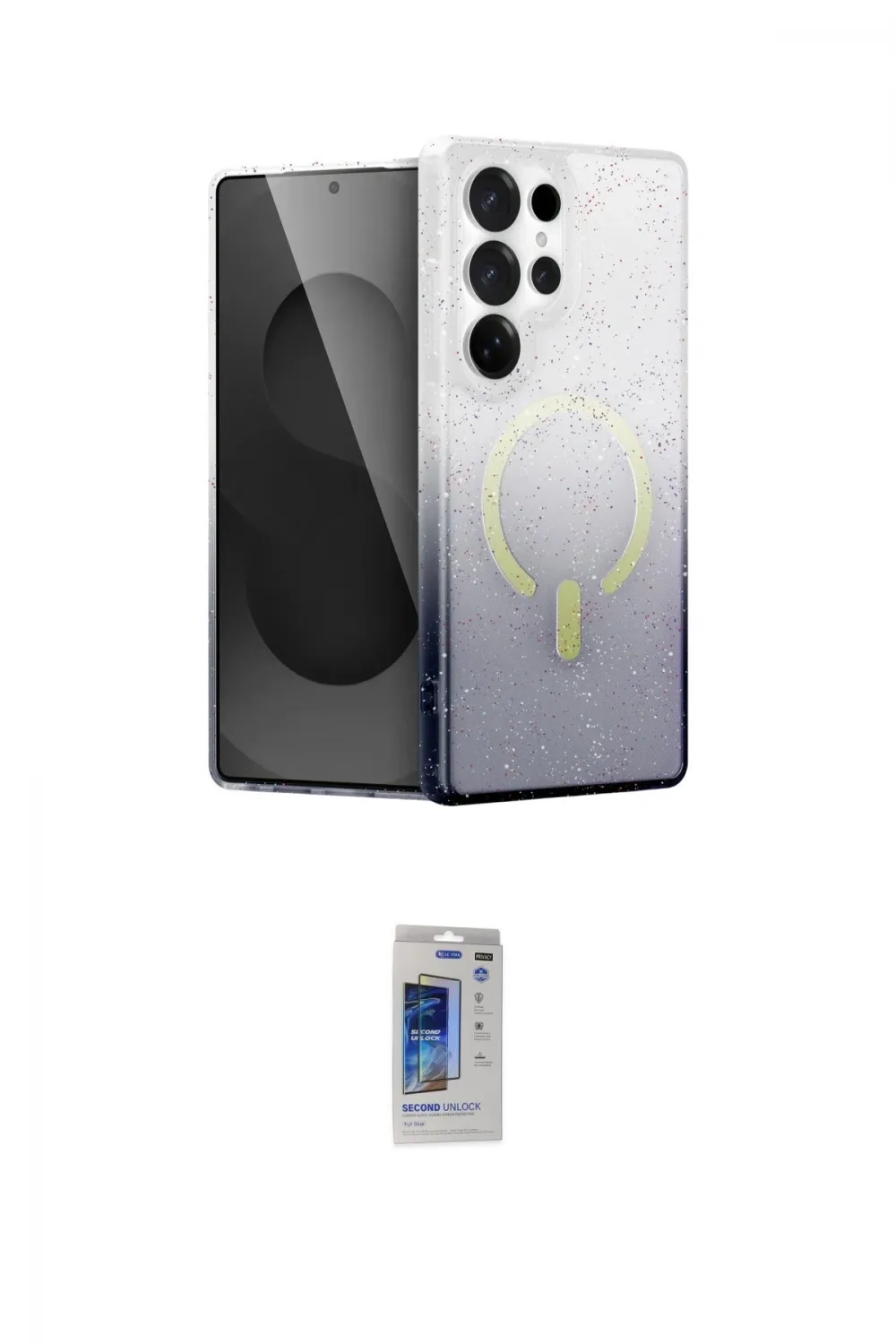 ieg™ Galaxy S24 Ultra Kılıf Eksen Minimal Özel Seri - Siyah Durable Full Glue Curved Hayalet Cam