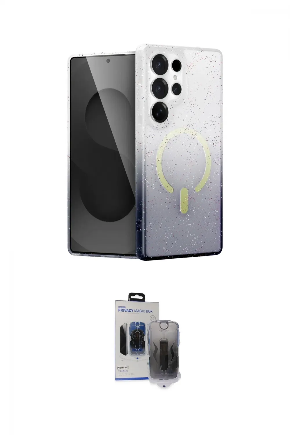 ieg™ Galaxy S24 Ultra Kılıf Eksen Minimal Özel Seri - Siyah Vanessa Magic Hayalet Cam