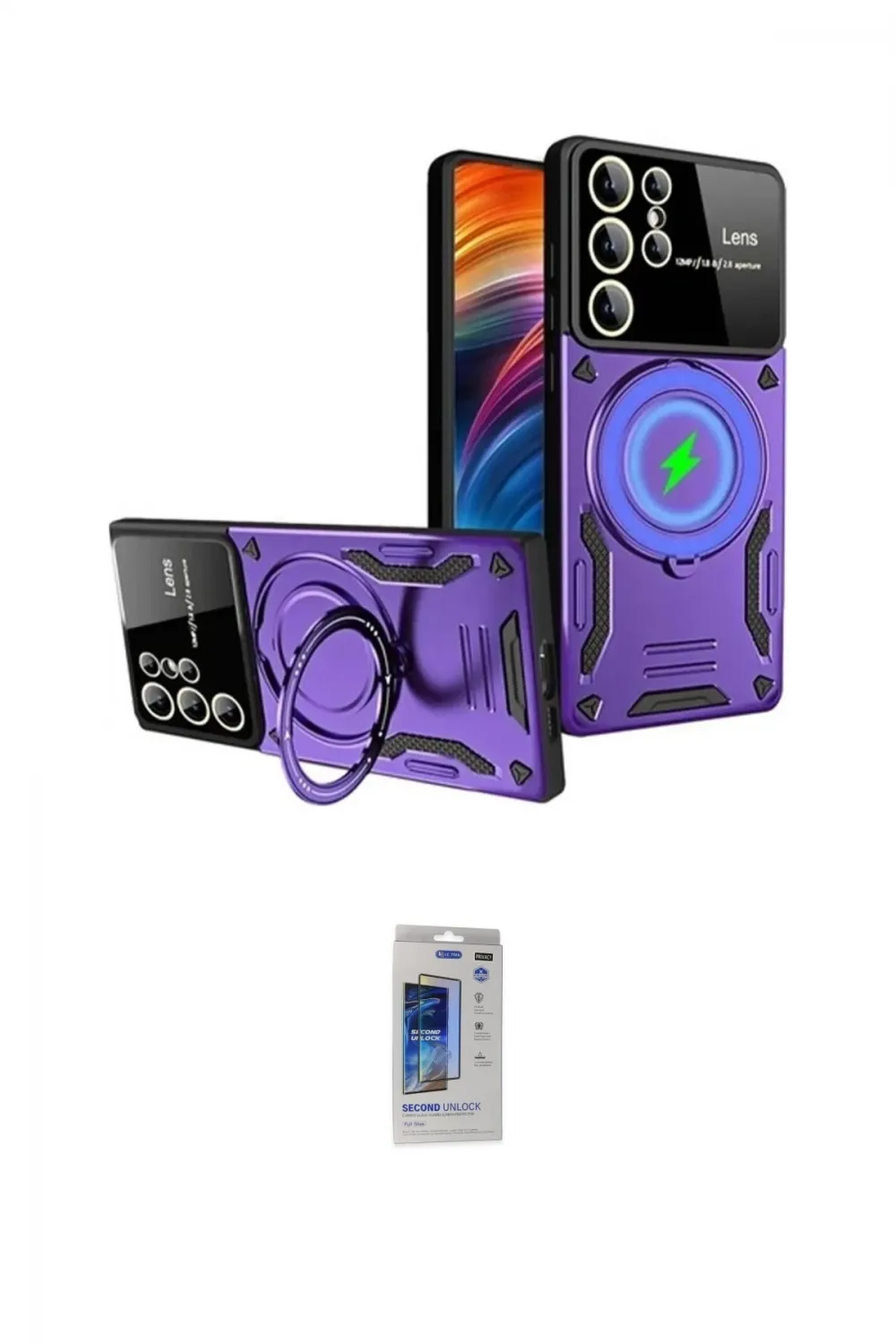 ieg™ Galaxy S24 Ultra Kılıf Kıvılcım Modern Serisi - Siyah Durable Full Glue Curved Hayalet Cam
