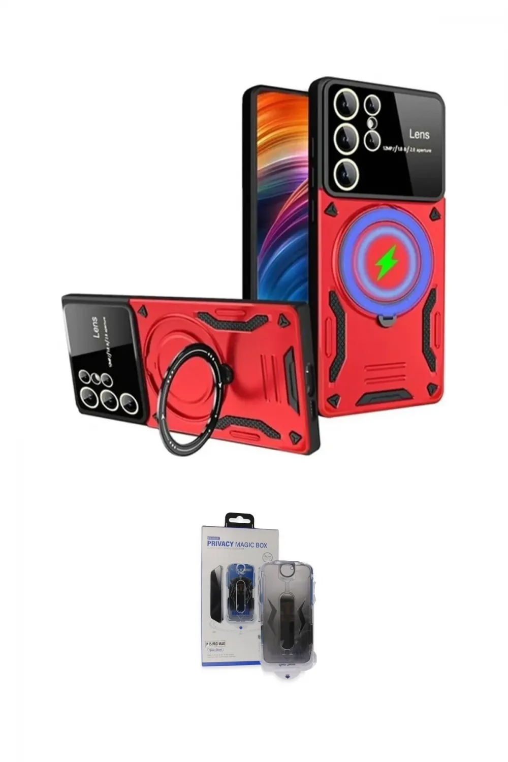 ieg™ Galaxy S24 Ultra Kılıf Kıvılcım Modern Serisi - Siyah Vanessa Magic Hayalet Cam