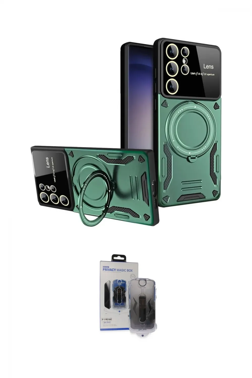 ieg™ Galaxy S24 Ultra Kılıf Kıvılcım Modern Serisi - Siyah Vanessa Magic Hayalet Cam
