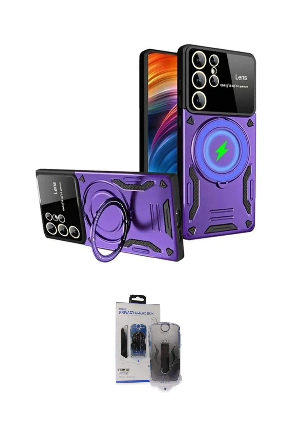 ieg™ Galaxy S24 Ultra Kılıf Kıvılcım Modern Serisi - Siyah Vanessa Magic Hayalet Cam