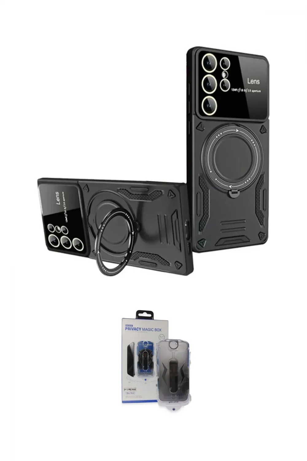 ieg™ Galaxy S24 Ultra Kılıf Kıvılcım Modern Serisi - Siyah Vanessa Magic Hayalet Cam