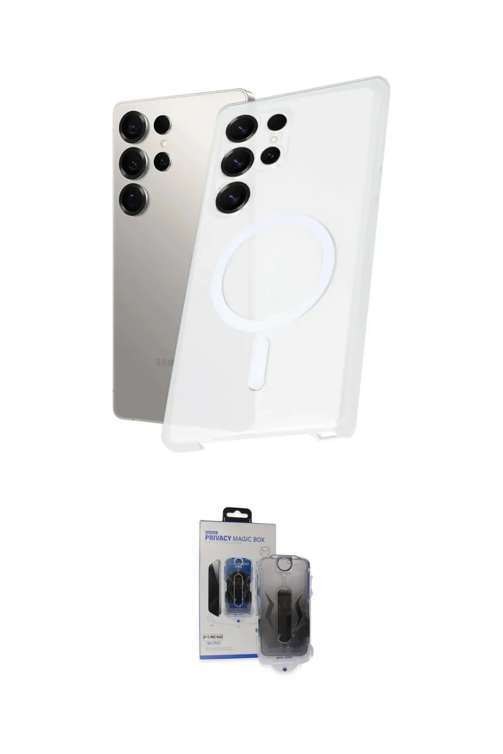 ieg™ Galaxy S24 Ultra Kılıf Kutup Minimal - Siyah Vanessa Magic Hayalet Cam