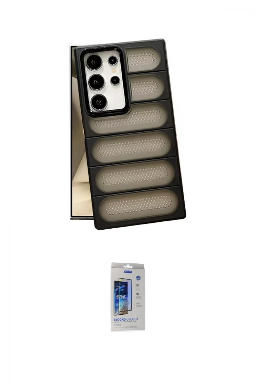 ieg™ Galaxy S24 Ultra Kılıf Yadigar Doku Özel Seri - Siyah Durable Full Glue Curved Cam