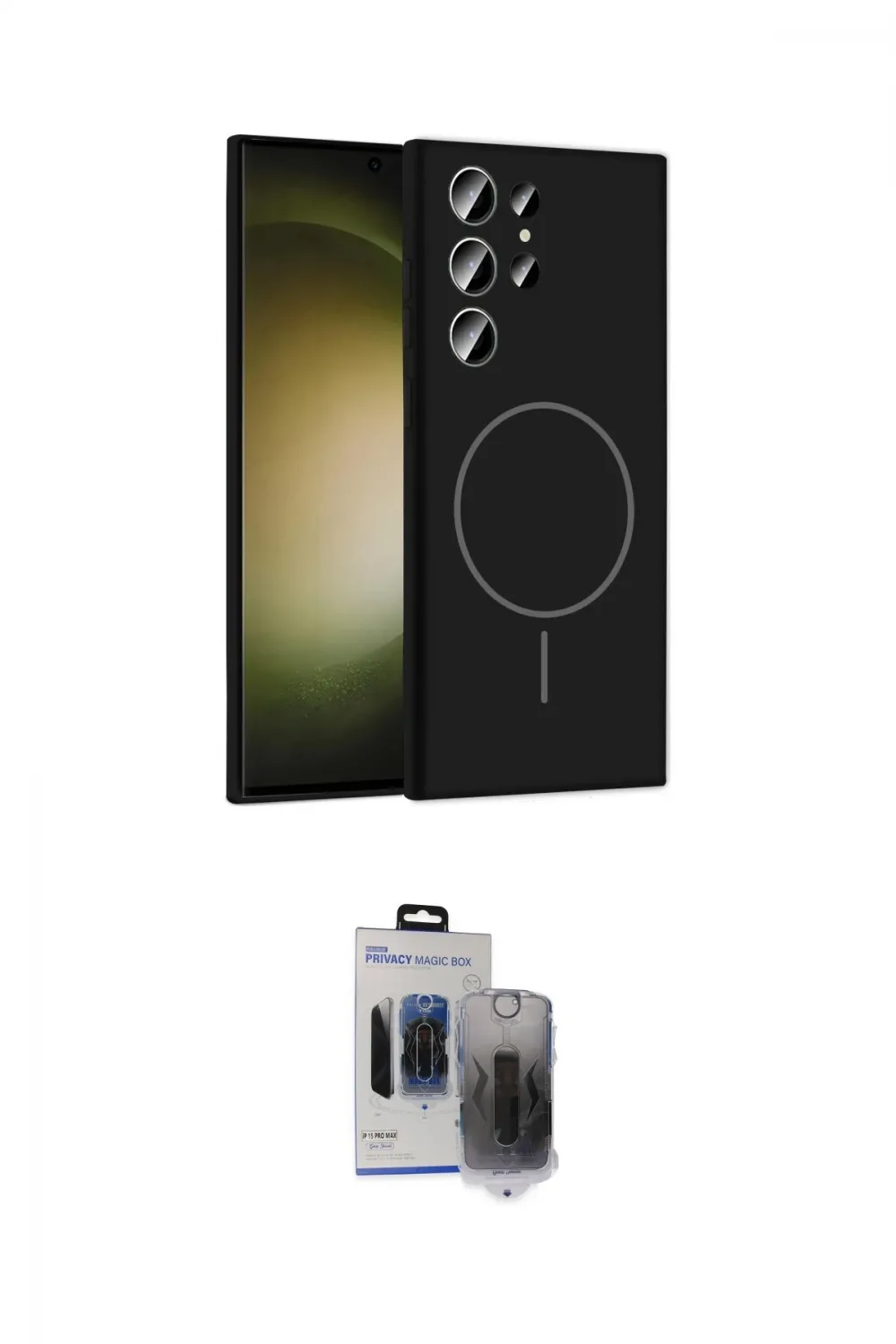 ieg™ Galaxy S24 Ultra Kılıf Yankı Form Serisi - Siyah Vanessa Magic Hayalet Cam