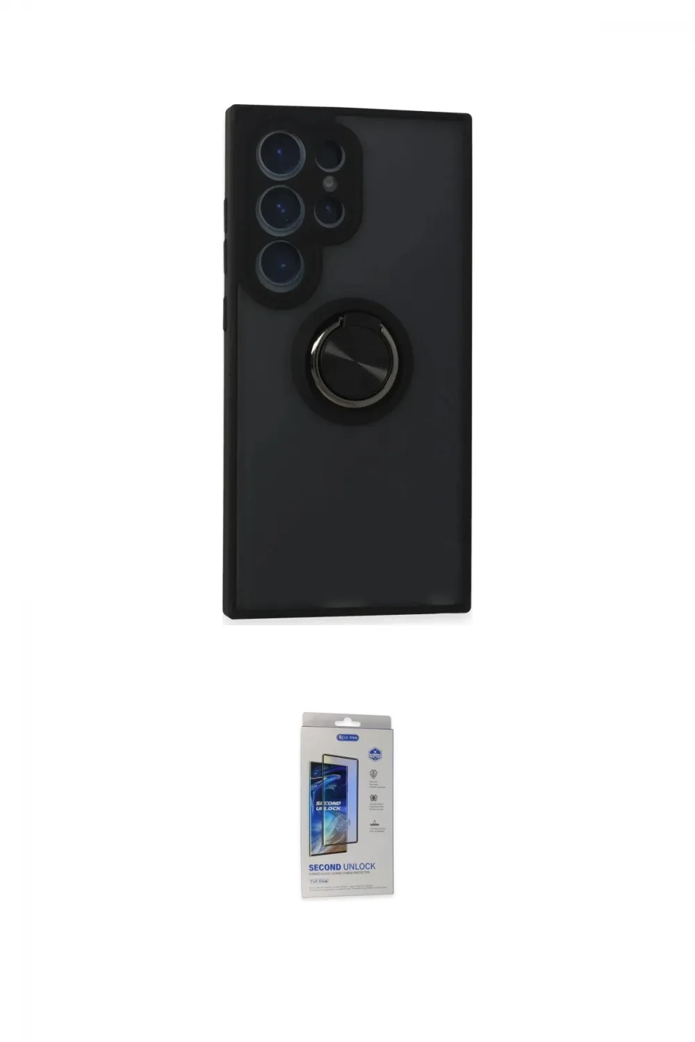 ieg™ Galaxy S24 Ultra Kılıf Yörünge Çizgi - Siyah Durable Full Glue Curved Cam