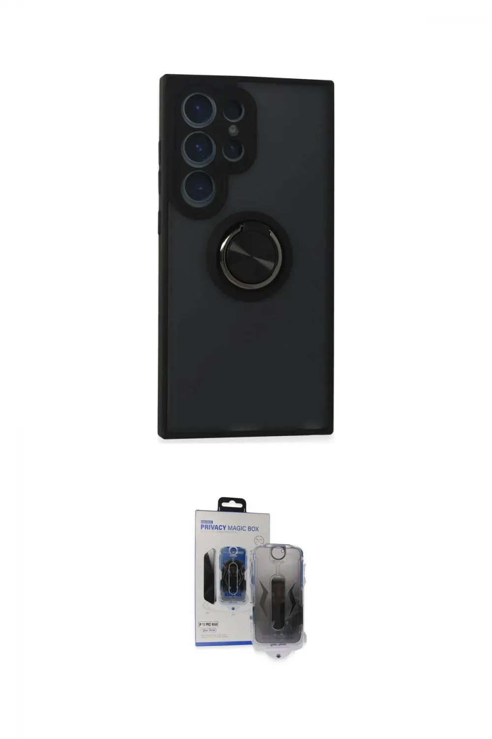 ieg™ Galaxy S24 Ultra Kılıf Yörünge Çizgi - Siyah Vanessa Magic Hayalet Cam