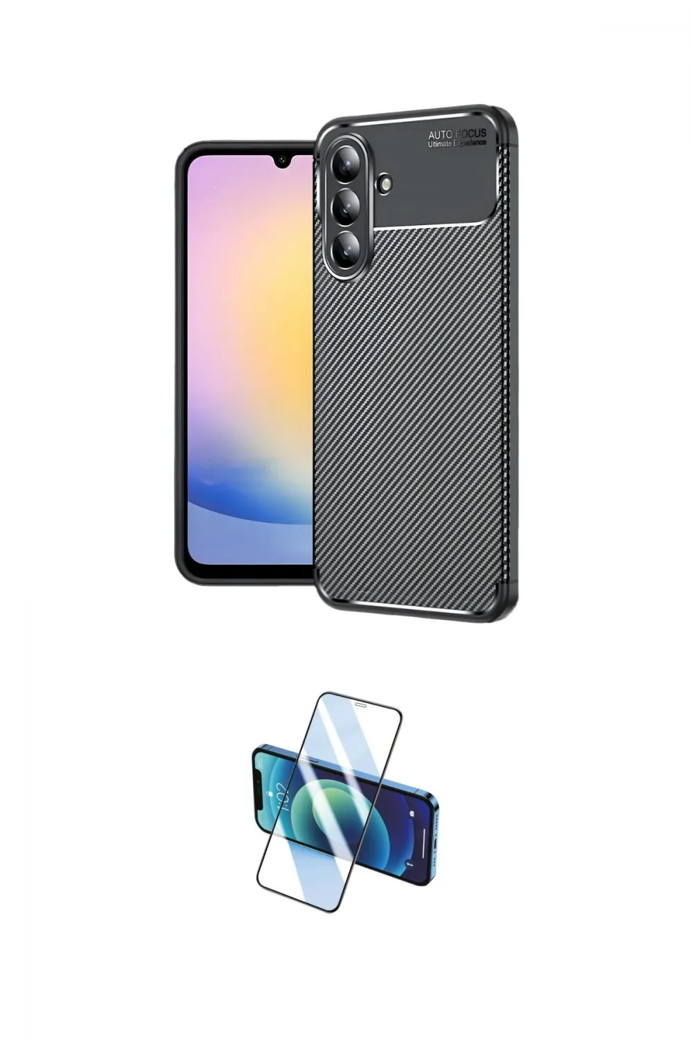 ieg™ Galaxy S25 FE Kılıf Eksen Form Prime - Siyah 3D Antistatik Cam Ekran Koruyucu