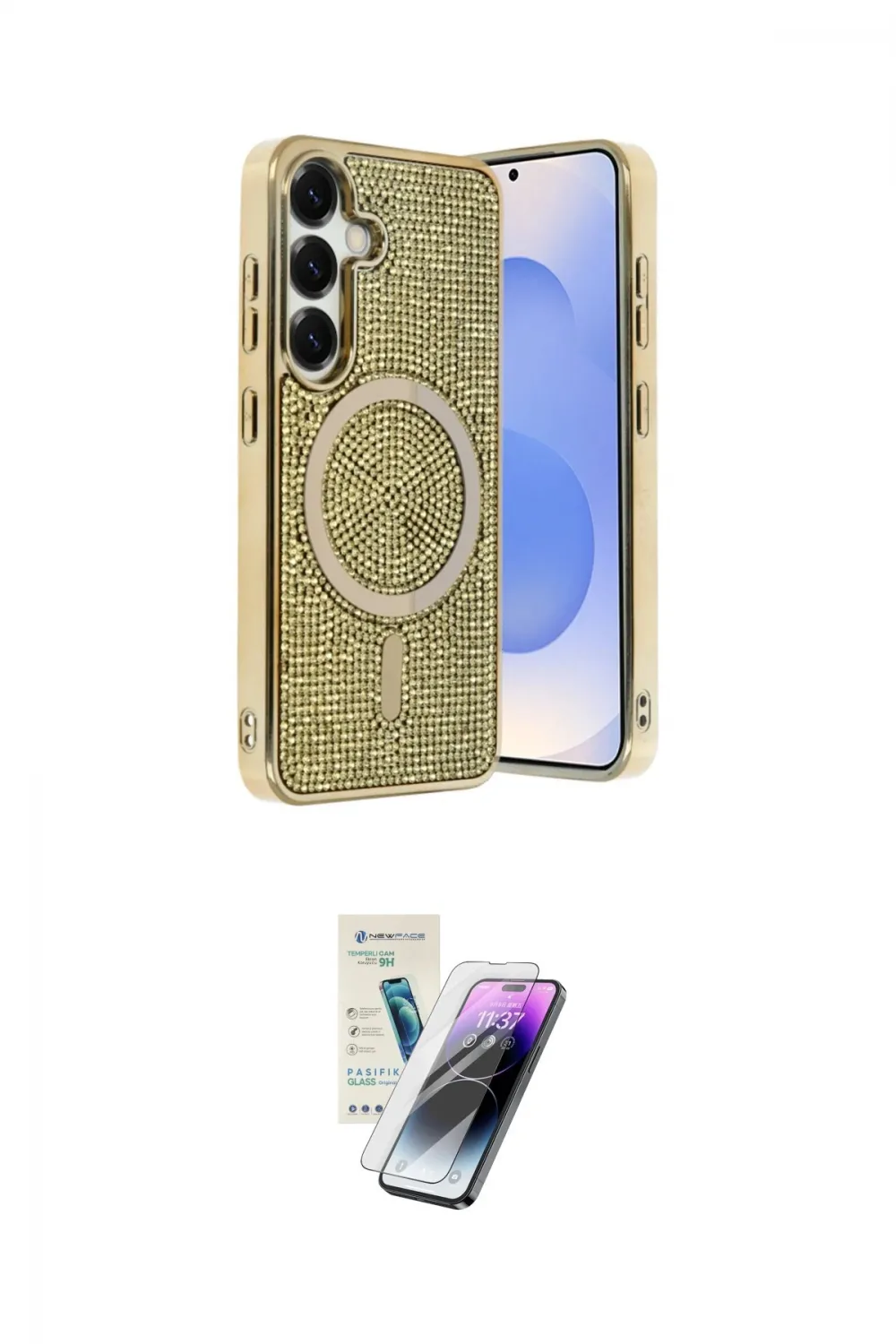 ieg™ Galaxy S25 Kılıf Eksen Çizgi - Şeffaf Pasifik Cam Ekran Koruyucu