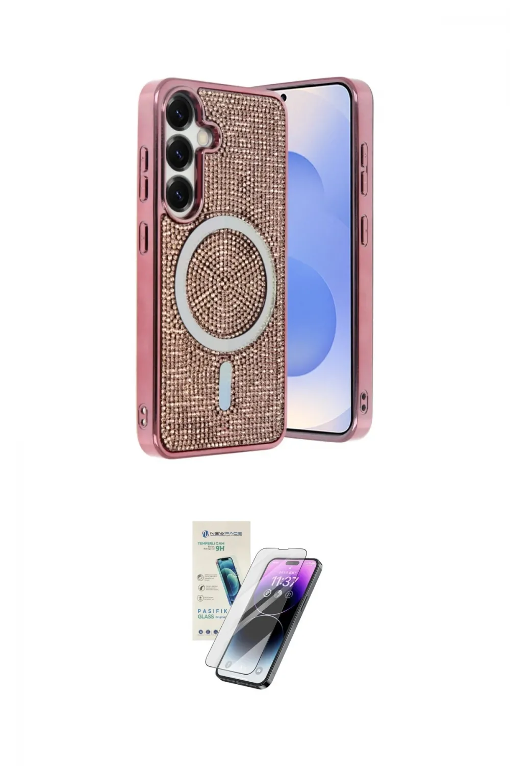 ieg™ Galaxy S25 Kılıf Eksen Çizgi - Şeffaf Pasifik Cam Ekran Koruyucu