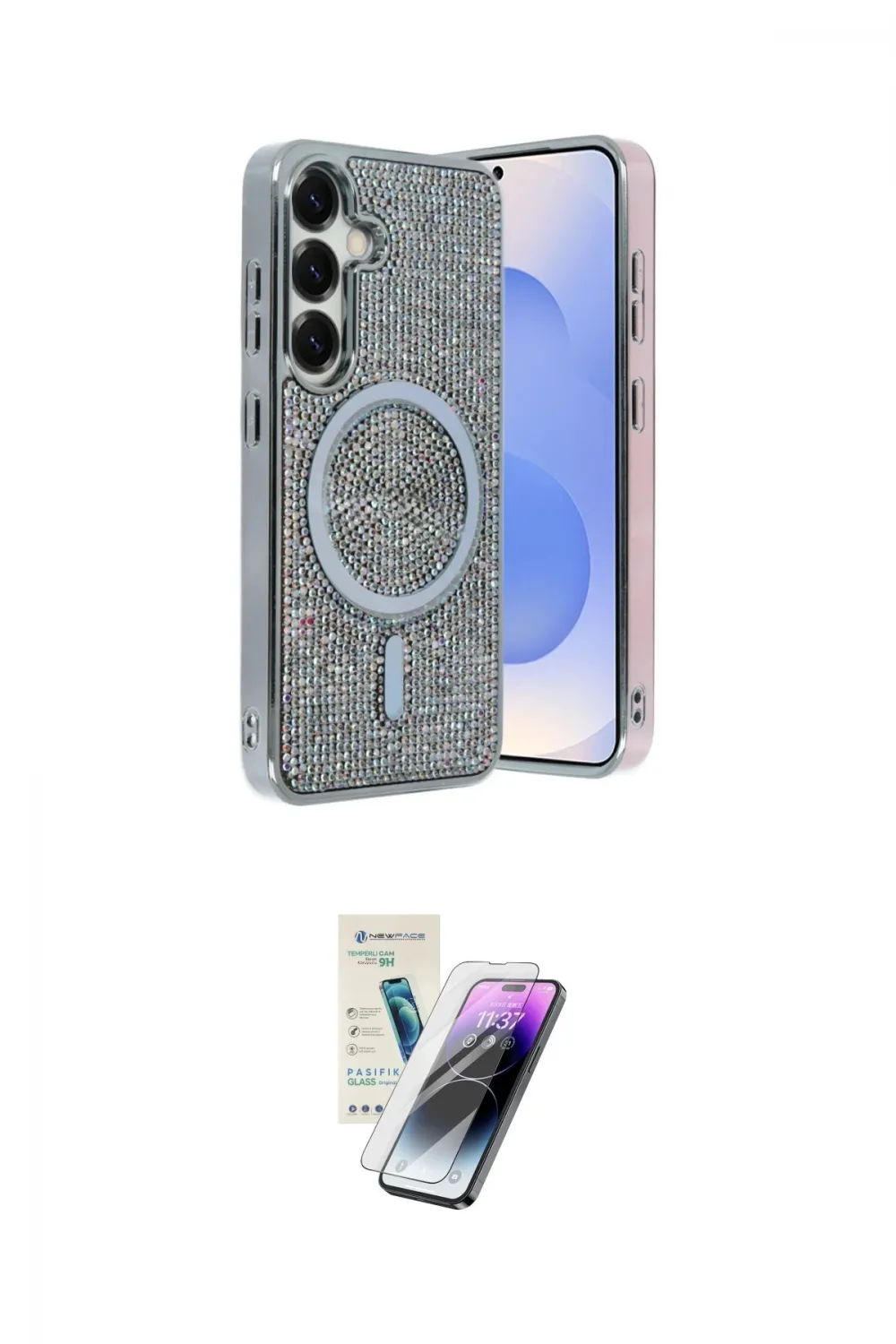ieg™ Galaxy S25 Kılıf Eksen Çizgi - Şeffaf Pasifik Cam Ekran Koruyucu