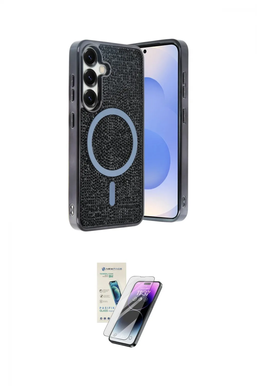ieg™ Galaxy S25 Kılıf Eksen Çizgi - Şeffaf Pasifik Cam Ekran Koruyucu