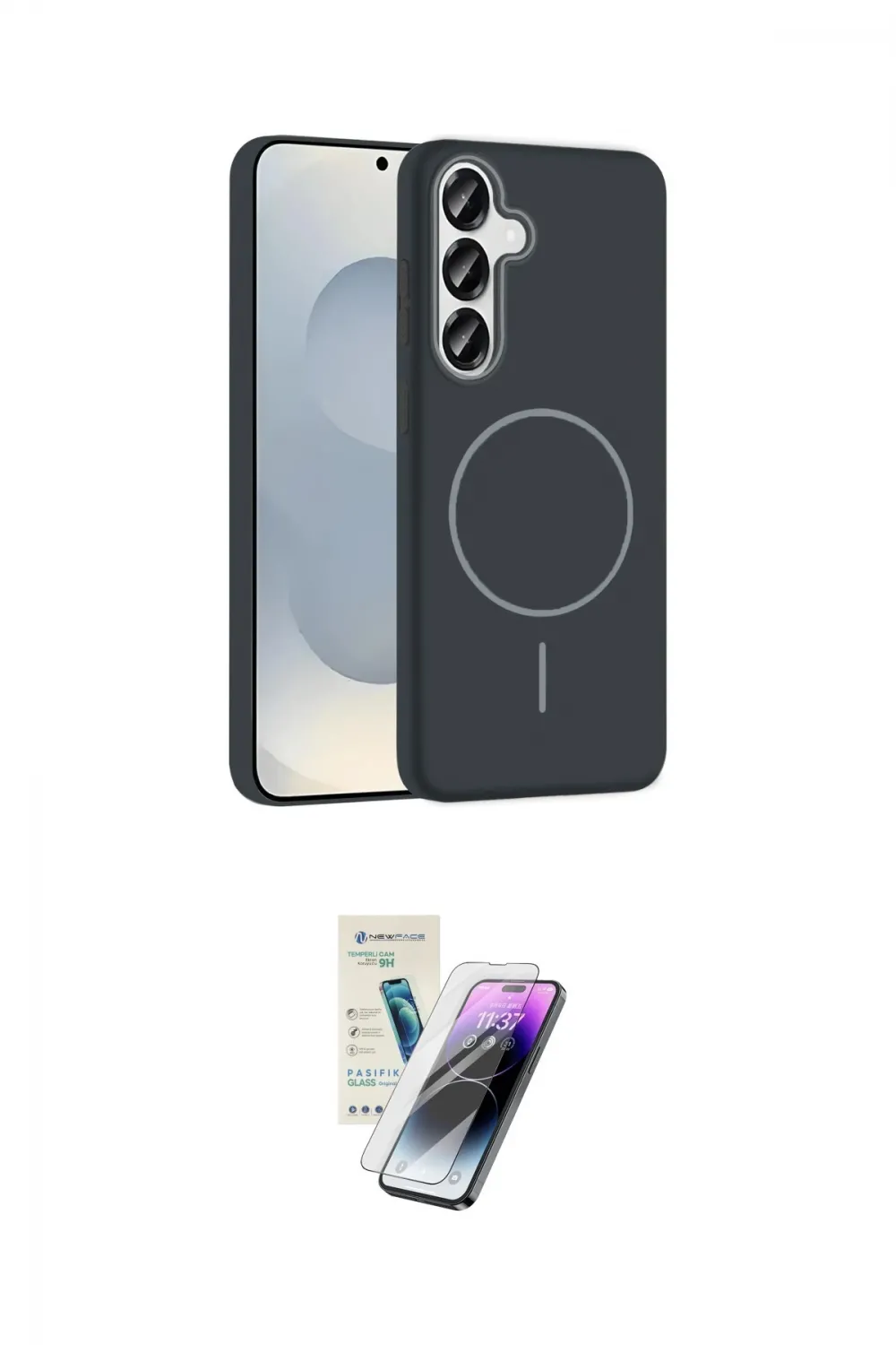 ieg™ Galaxy S25 Kılıf Siluet Doku Özel Seri - Şeffaf Pasifik Cam Ekran Koruyucu