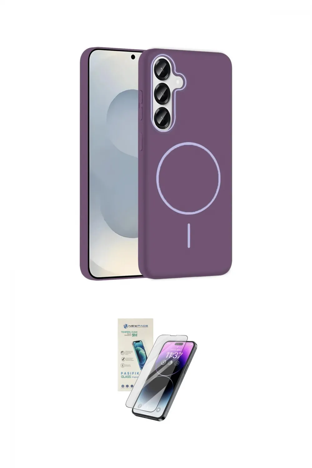 ieg™ Galaxy S25 Kılıf Siluet Doku Özel Seri - Şeffaf Pasifik Cam Ekran Koruyucu