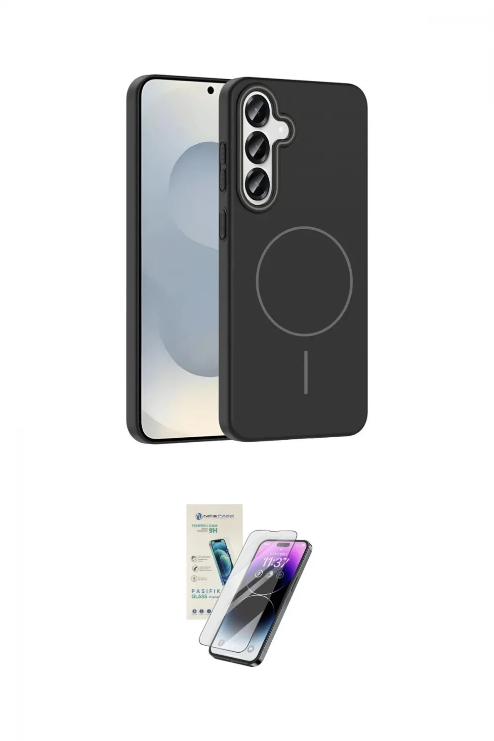 ieg™ Galaxy S25 Kılıf Siluet Doku Özel Seri - Şeffaf Pasifik Cam Ekran Koruyucu