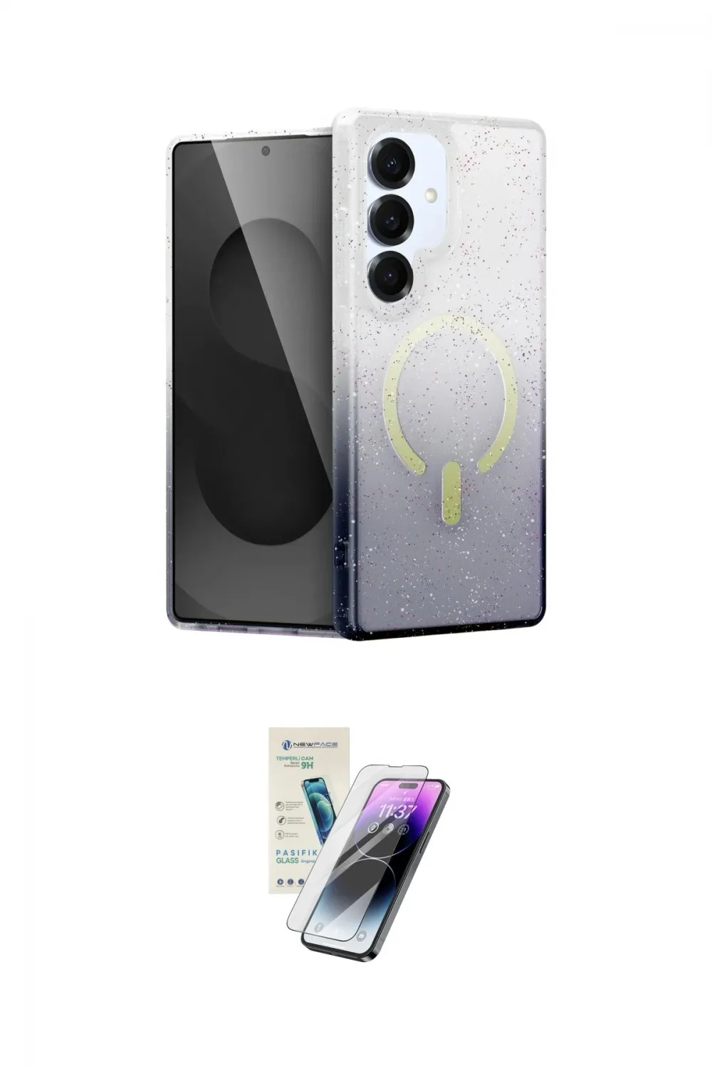 ieg™ Galaxy S25 Plus Kılıf Eksen Minimal Özel Seri - Şeffaf Pasifik Cam Ekran Koruyucu