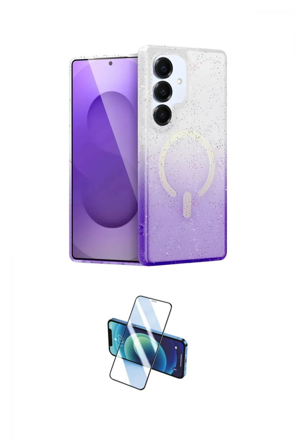 ieg™ Galaxy S25 Plus Kılıf Eksen Minimal Özel Seri - Siyah 3D Antistatik Cam Ekran Koruyucu