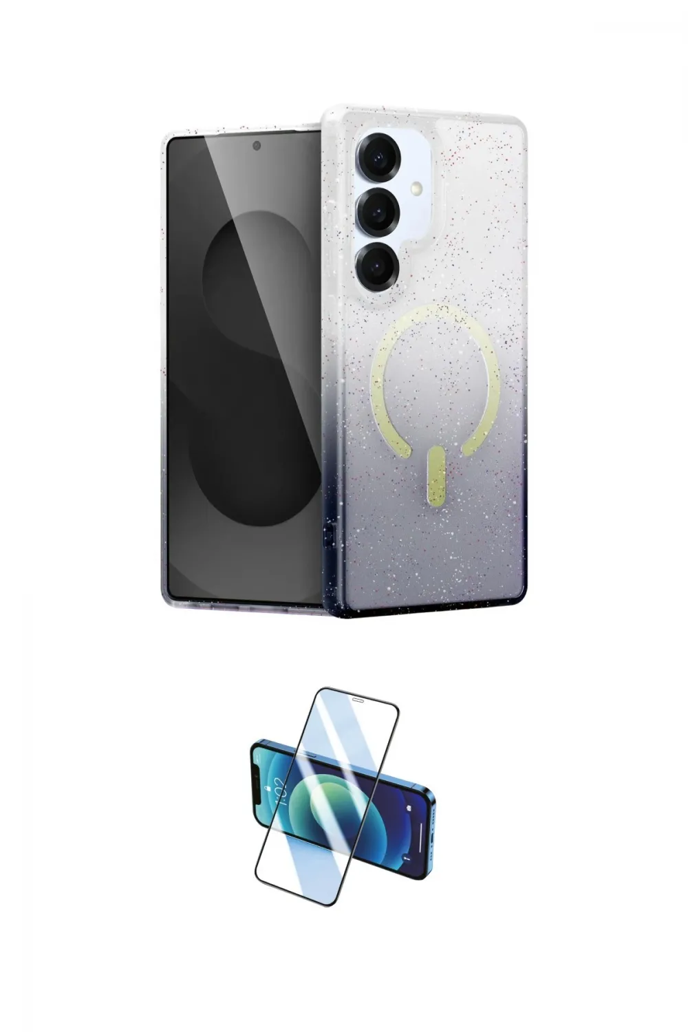 ieg™ Galaxy S25 Plus Kılıf Eksen Minimal Özel Seri - Siyah 3D Antistatik Cam Ekran Koruyucu