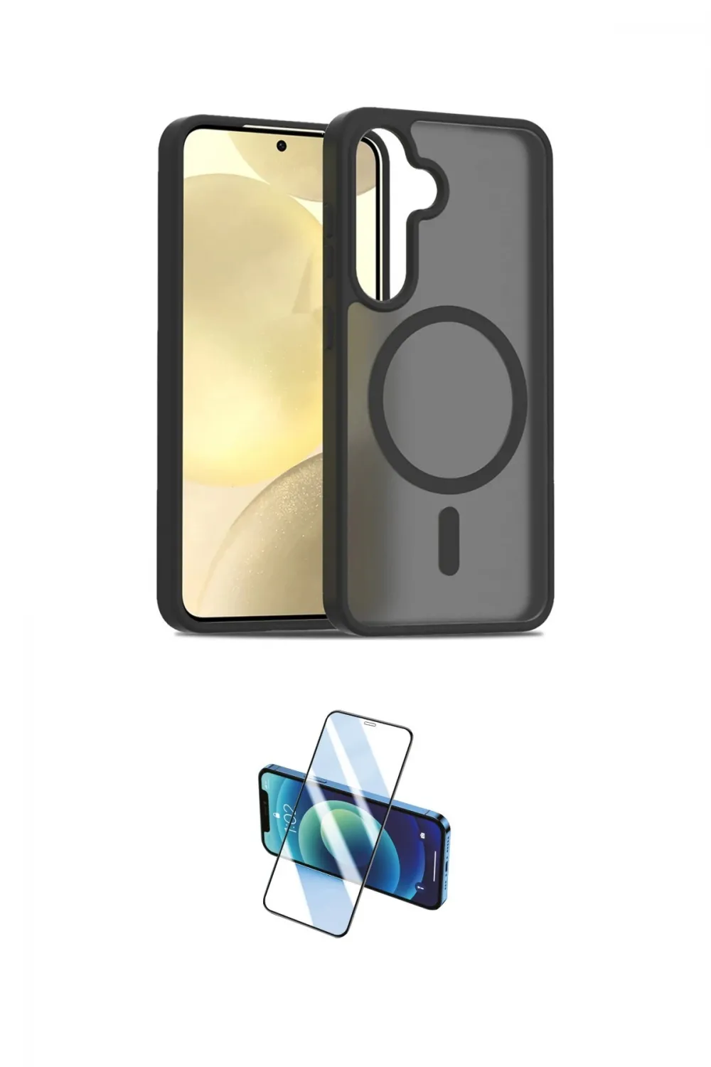 ieg™ Galaxy S25 Plus Kılıf Siluet Minimal Prime - Siyah 3D Antistatik Cam Ekran Koruyucu